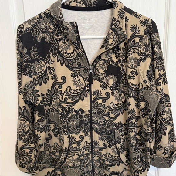 Kim Rogers Black and Tan Floral Bomber Jacket - Picture 1 of 6